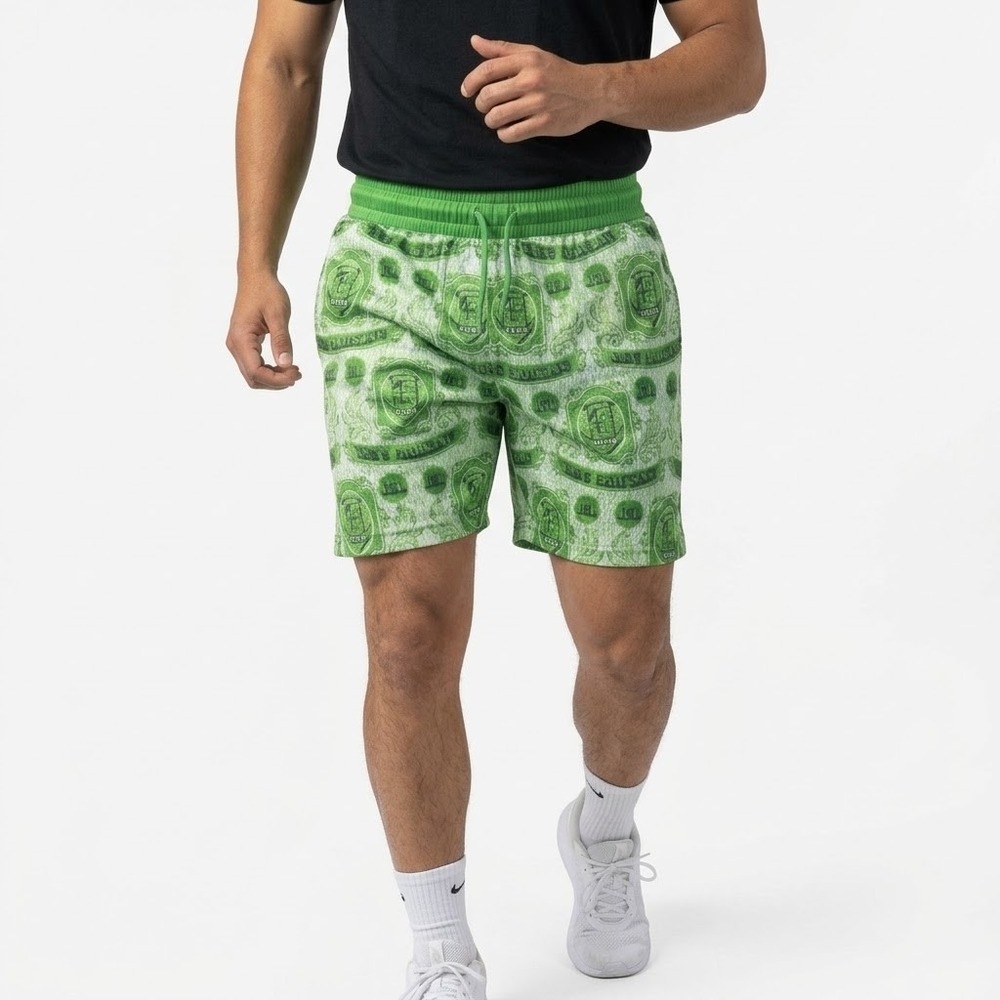 Baseball Lifestyle 101 Bag Chaser Shorts Mens Large Green NWT Money Graphic 5"